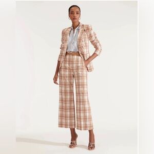 Veronica Beard Dova Wide Leg Crop Trouser Rust Orange Black Ivory Plaid Size 10